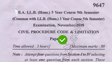 2018 Mdu BA LLB Hons 9th Sem Civil Procedure Code & Limitation Question Paper