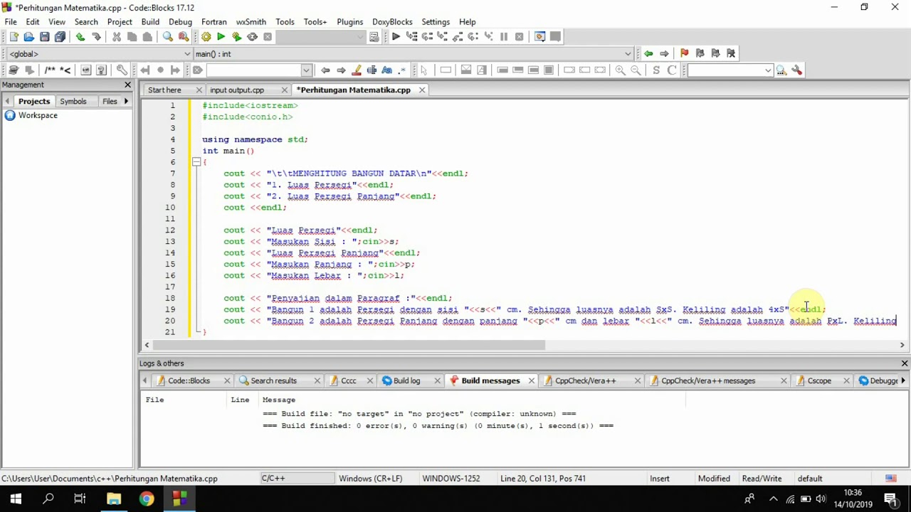 Membuat Codingan C++ Perhitungan Matematika Menggunakan Code Blocks ...