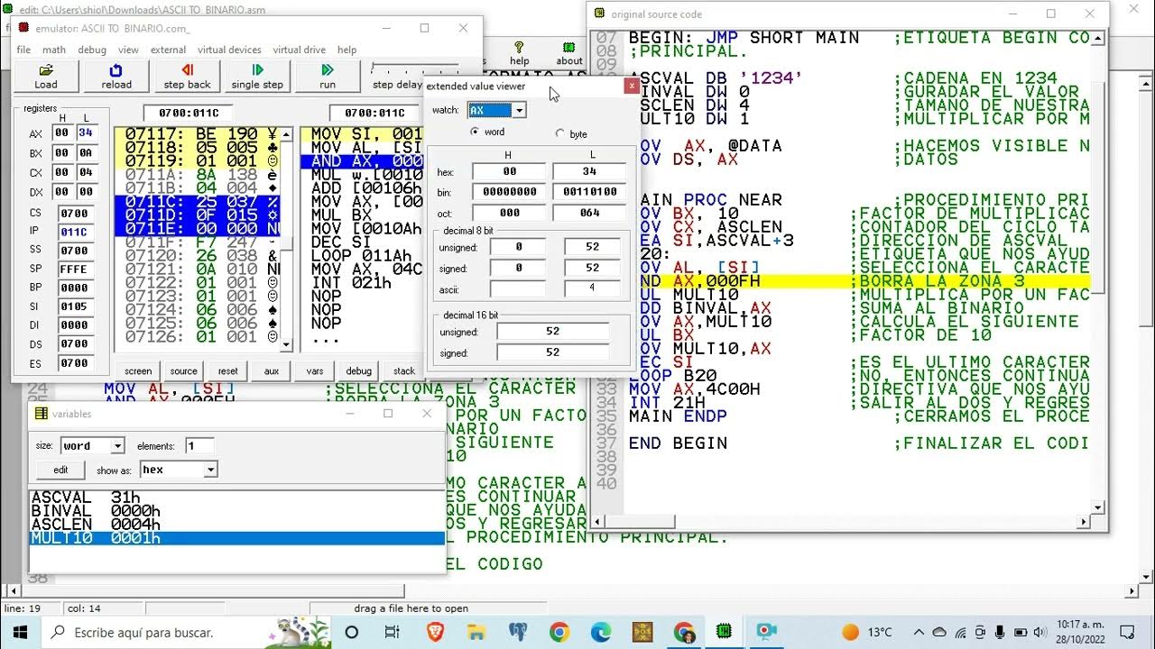 Actividad 21 pr ctica 15 conversion de ascii a binario youtube