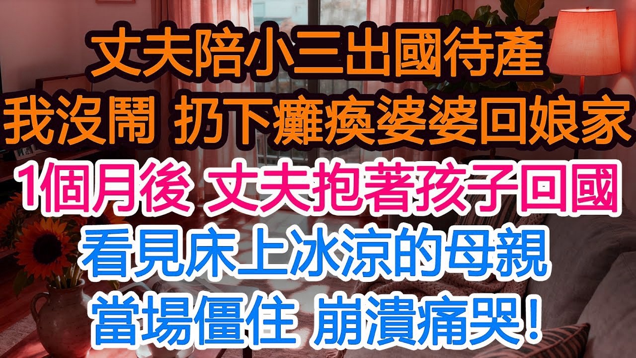 丈夫出國陪小三待產，我沒鬧 扔下癱瘓的婆婆回娘家，1個月後 丈夫抱著孩子回國，看見床上冰涼的母親，當場僵住 崩潰痛哭！#人生感悟 #故事分享 #為人處世 #生活經驗 #小說