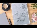 How To Draw Beautiful Beach Scenery | Beach Scenery Drawing | Scenery Drawing Tutorial Step By Step