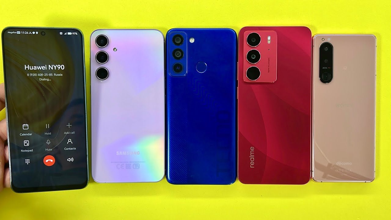 HUAWEI Y90 calling Samsung A55, TECNO POP5, Realme C75, Sony Xperia 5iii Incoming Calls 