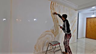 تطبق ستيكو رخامي بأسهل طريقة  على شكل لوحة   stuco marbre #peinture