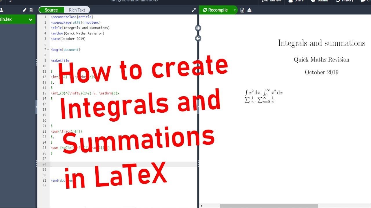 How to create Integrals and Summations in LaTeX/Overleaf