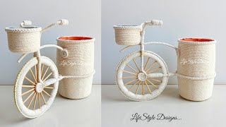 DIY Cycle Flower Vase | DIY Planter with Cotton rope | DIY Craft Decoration Ideas | Flower Vase