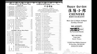 Happy Garden menu