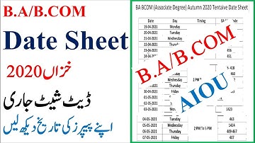 B.A/B.COM Date Sheet 2020 | AIOU | New Date Sheet Announced | B.A/B.COM | Autumn 2020 | New | 2020