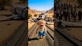 Monkey help the passenger and the train😭 #monkey #ai #shorts