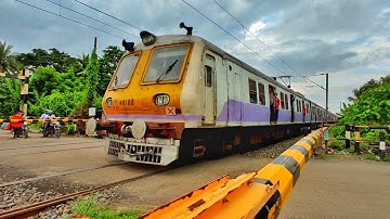 12 Coach Old Generation Aerodynamic Local Train Cross Busy Rail Gate