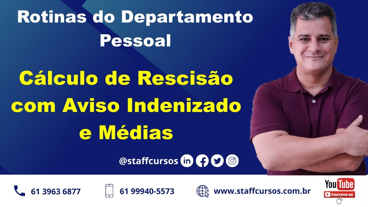 Cálculo de Rescisão com Aviso Prévio Indenizado e Médias #staffcursos #dp #rh #esocial #folha