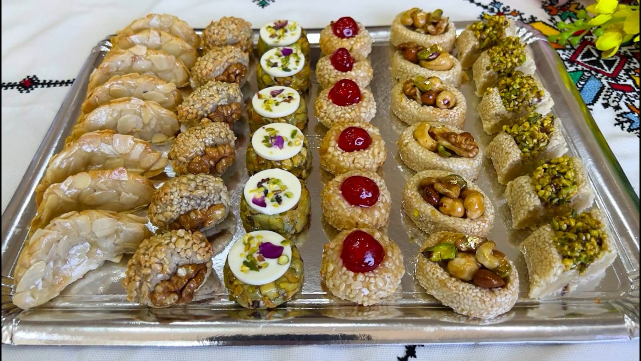 عندك نصف كيلو لوز❗️وجدي بيها تشكيلة حلويات بدون عجين راقية👌🏻حطيها فطبلة العيد بتحميرت لوجه