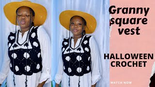 Crochet granny square skull vest || Halloween crochet vest