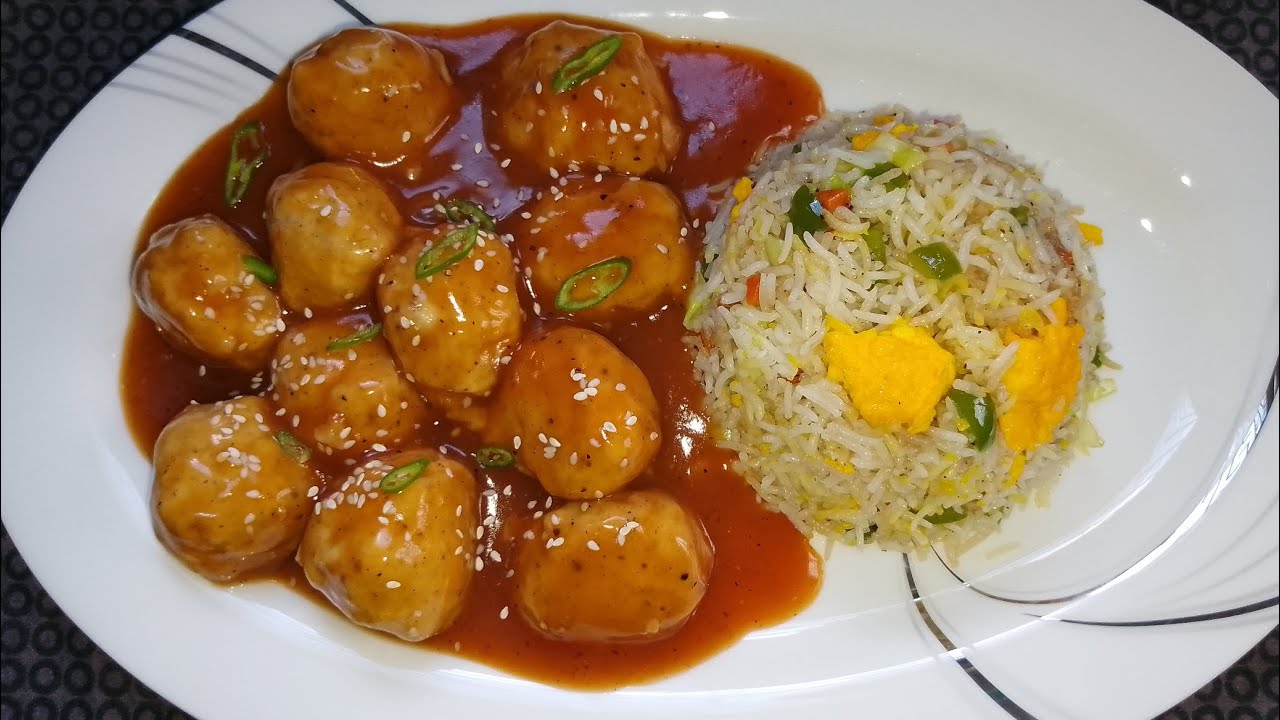 Umer Chicken Delicious chicken Balls Manchurian with Egg Fried Rice Recipe By ...
