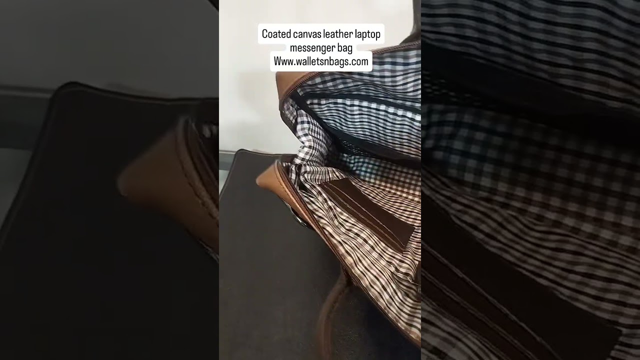 coated canvas leather messenger laptop bag 