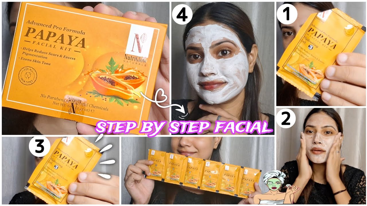 *Nutriglow Papaya facial kit* Parlour style/step by step/facial at home/Papaya facial review/facial