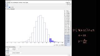 Enda mer binomisk sannsynlighet med Geogebra (R1 eksamen, høst 2020, Del 2, Oppgave 1c)