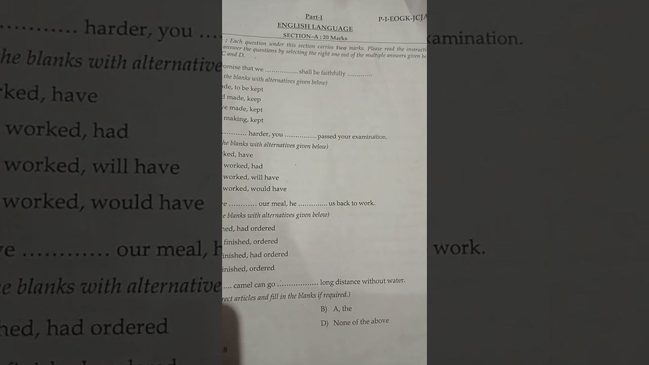 Junior clerk junior assistant previous english question 