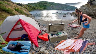 Camping Catching Our Food at a Wild Remote Beach