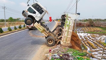 O.M.G Be Careful Incredible Landfill Using Dump Truck 5-Ton & skill Dozer KOMATSU push soil, Mix VDO
