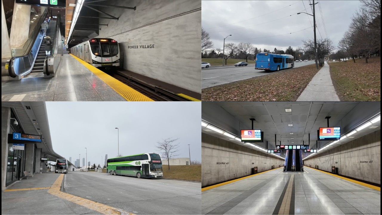 Пешком от станции Pioneer Village до станции Highway 407 вдоль улиц Steeles West и Jane St (11 ян...