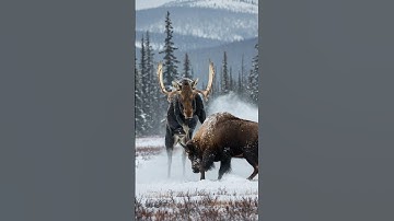 Moose vs Bison | Epic Wildlife Battle in the Snow 🦬🦌 | Realistic 8K CGI Short #wildlife #wildanimals