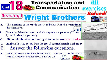 Solution of Class 9 English Unit 18 Reading I "Wright Brothers" || Transportation & Communication Ex