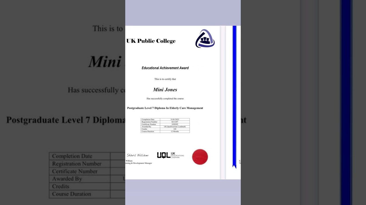 Postgraduate Level 7 Diploma in Elderly care Management 