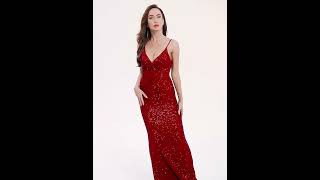 Sequin Evening Dress for Women's Banquet Luxury Long Slim Deep Halter Fish Tail Party Dresses