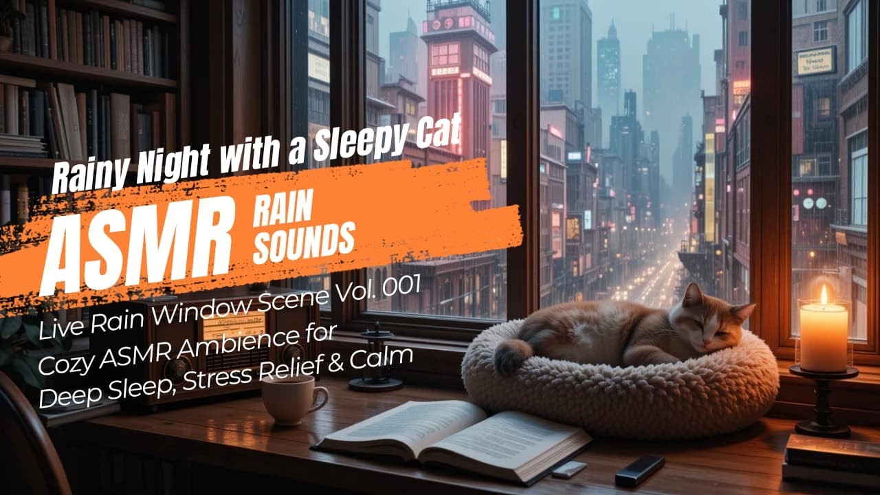 ASMR Rain & Cozy Window Sounds [ Rainy Nights with a Sleepy Cat ] - YouTube