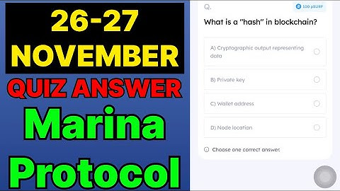 Marina Protocol Quiz Answer 26 November | Marina Protocol Today Answer | Marina Protocol Daily Quiz