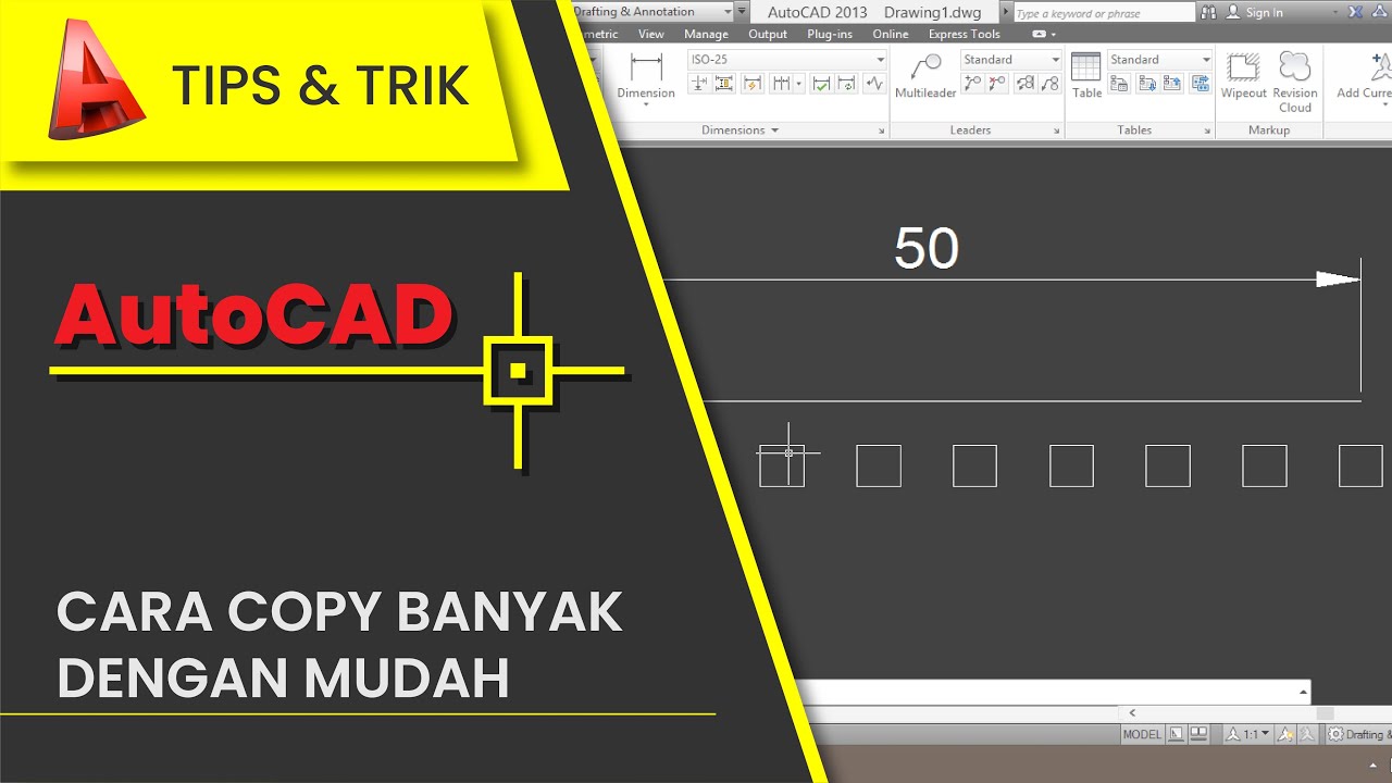 1 Minute Tutorial - Cara Copy Banyak Secara Cepat di AutoCAD - YouTube