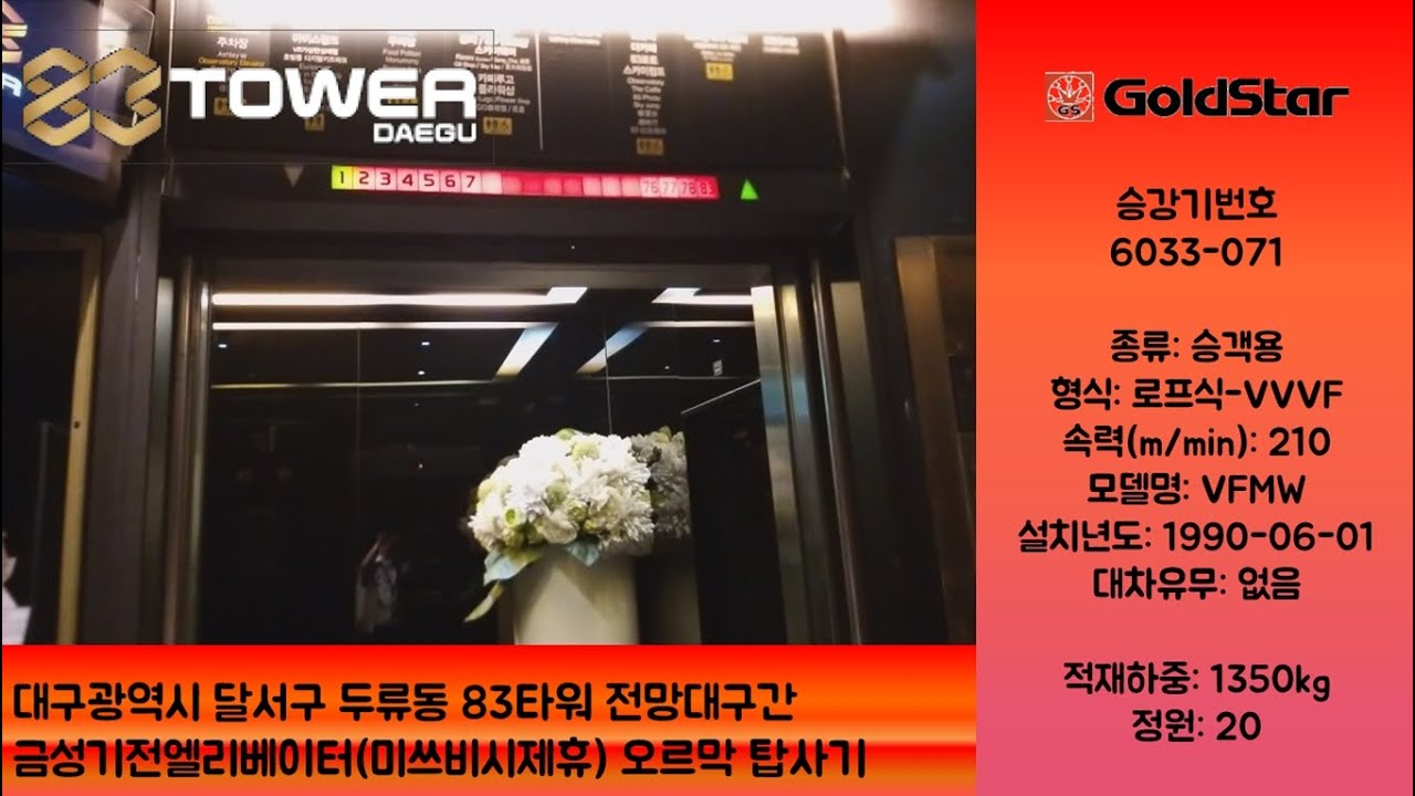 대구광역시 달서구 두류동 83타워 전망대구간 금성기전엘리베이터(미쓰비시제휴) 오르막 탑사기