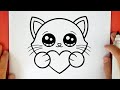 HOW TO DRAW A CUTE KITTEN HOLDING A HEART