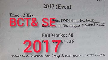 BASIC COMMUNICATION TECHNIQUES AND SOUND ENGG||PREVIOUS YEAR QUESTIONS (2017)||SBTE BIHAR| |ECE-4th