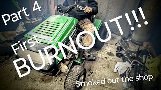 30 HP 2 stroke racing mower build part 4 (gas and oil tanks) Plus first Burnout!!!