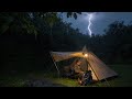 SOLO CAMPING HEAVY RAIN AND THUNDERSTROM -RELAXING CAMPING IN THE RAIN - ASMR