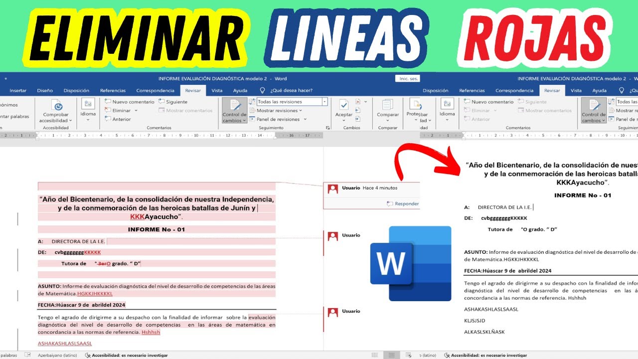 Como eliminar las líneas rojas de Word | Como borrar comentarios y