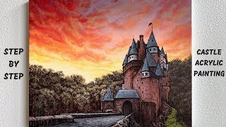 Castle STEP by STEP Acrylic Painting Tutorial (ColorByFeliks)