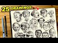 25 expression drawings using only pencil