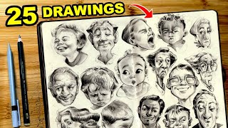 25 Expression Drawings Using ONLY PENCIL!