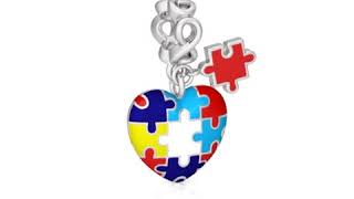 Gnoce 'Autism Awareness' 925 Sterling Silver Colored Enamel Puzzle Piece Heart Infinity Pendant