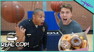 Challenging POLICE OFFICER to Basketball Trick Shot H.O.R.S.E. *WINNER GETS THE DONUTS !*