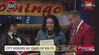 Mayor Paulette Guajardo is on Domingo Live! at Buc Days to commemorate KIII's 60 years serving the C