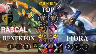 GEN Rascal Renekton vs Fiora Top - KR Patch 10.17