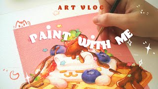 #15【art vlog】Waffle🧇 - Ink & Watercolor