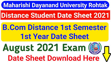 Mdu Distance B.Com 1st Semester 1st Year Date Sheet 2021 || Mdu DDE B.Com 1st Semester Date Sheet
