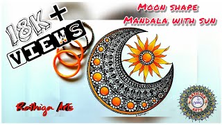 How to draw Moon shape mandala for beginners/half moon mandala/cresonmoon mandala/moon and sun