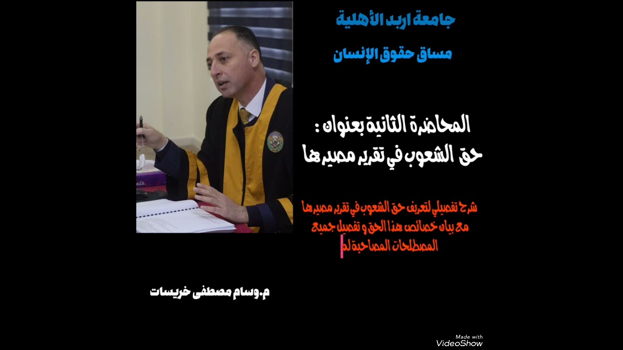 حقوق الإنسان| المحاضرة الثانية حق الشعوب في تقرير مصيرها | مدرس المساق: الاستاذ المحامي وسام خريسات