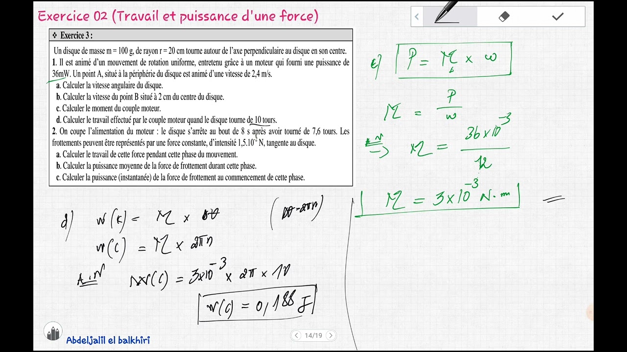Travail et puissance d'une force -1 BAC-SEX- SM- Exercice 02