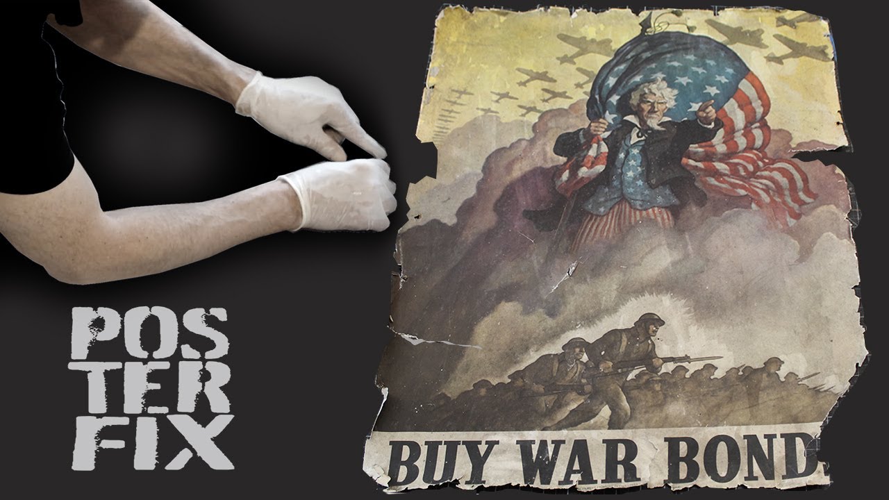 RESTORING Uncle Sam - N.C. Wyeth - 1942 WAR BONDS Poster Fix